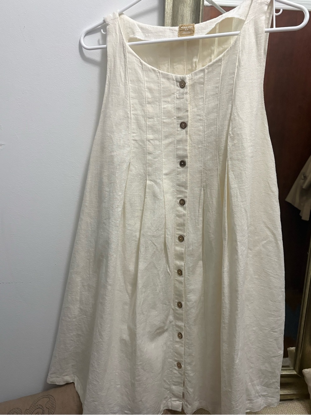 NWT FREE PEOPLE FREE-EST Women's Cream Linen Swing Dress Pockets Medium $68